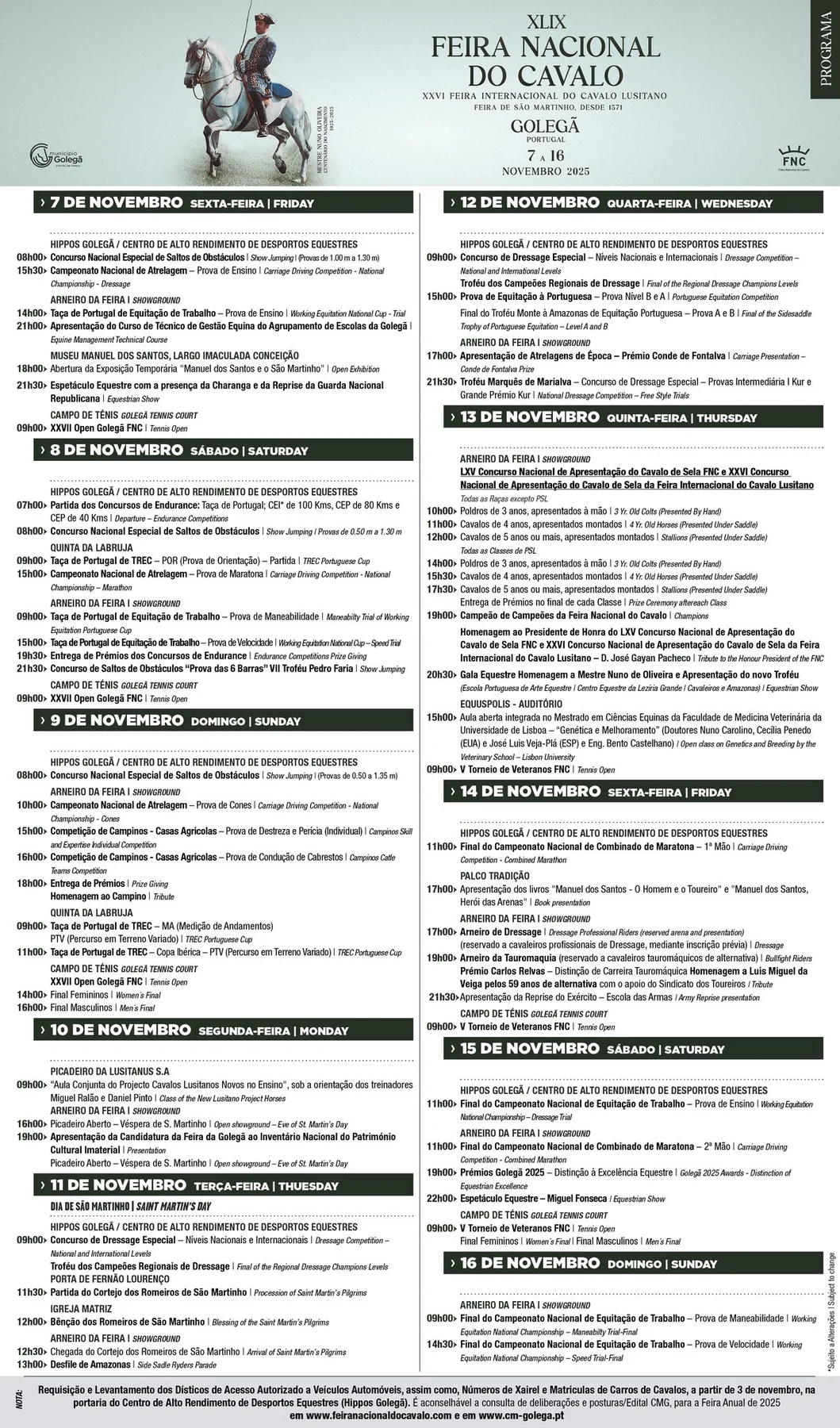 Programa - Festas do Cavalo Golegã 2025