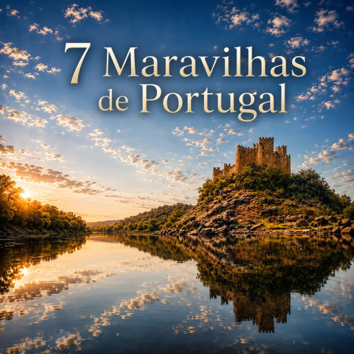 7 Maravilhas de Portugal Castelo de Almourol refletido no Rio Tejo, finalista das Novas 7 Maravilhas de Portugal